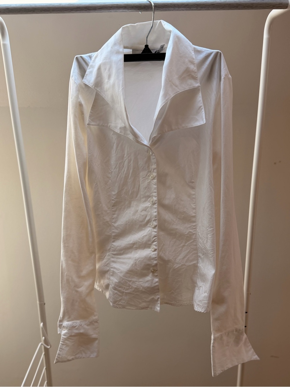 Anne Fontaine White Button-Down Christie Shirt with Statement Double Collar